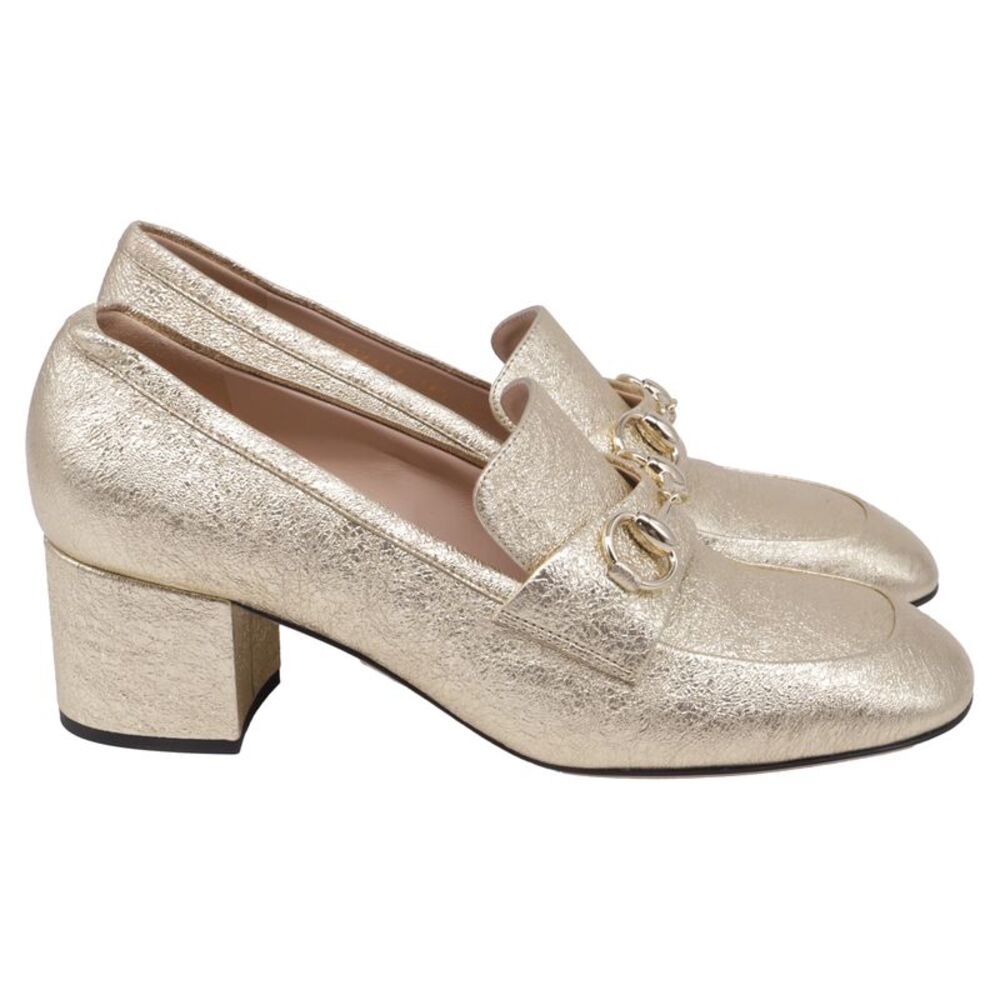 Gucci Horsebit Loafer Pumps in Gold Leather